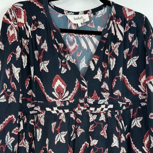 Ba&Sh Boho Blue Calix 3/4 Sleeve Pleated Tunic Mini Dress Small - Picture 9 of 15